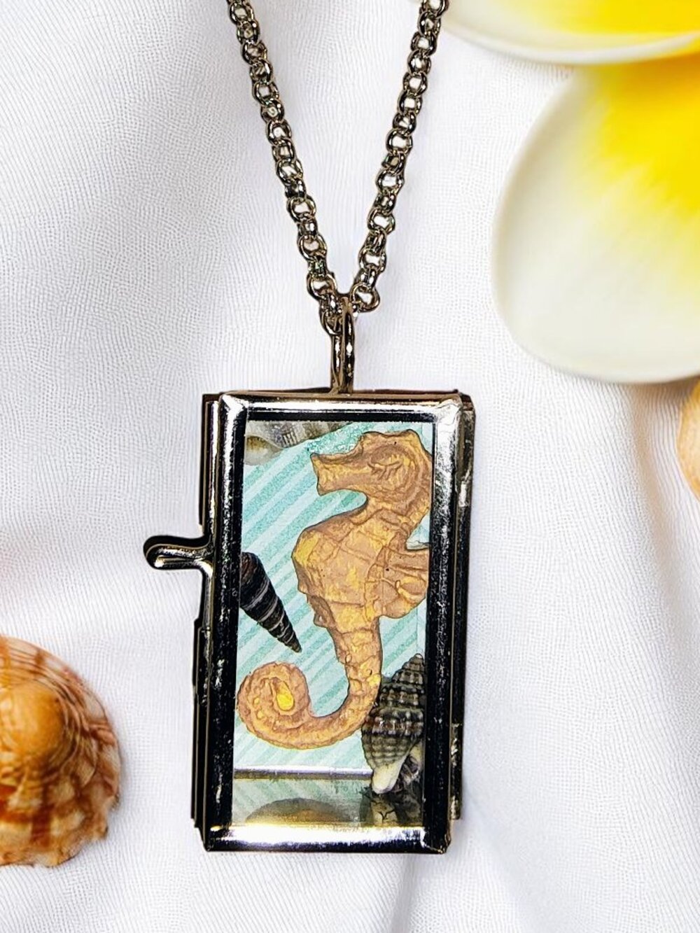 Summer Sea Horse Shadowbox Necklace, Beach Jewelry